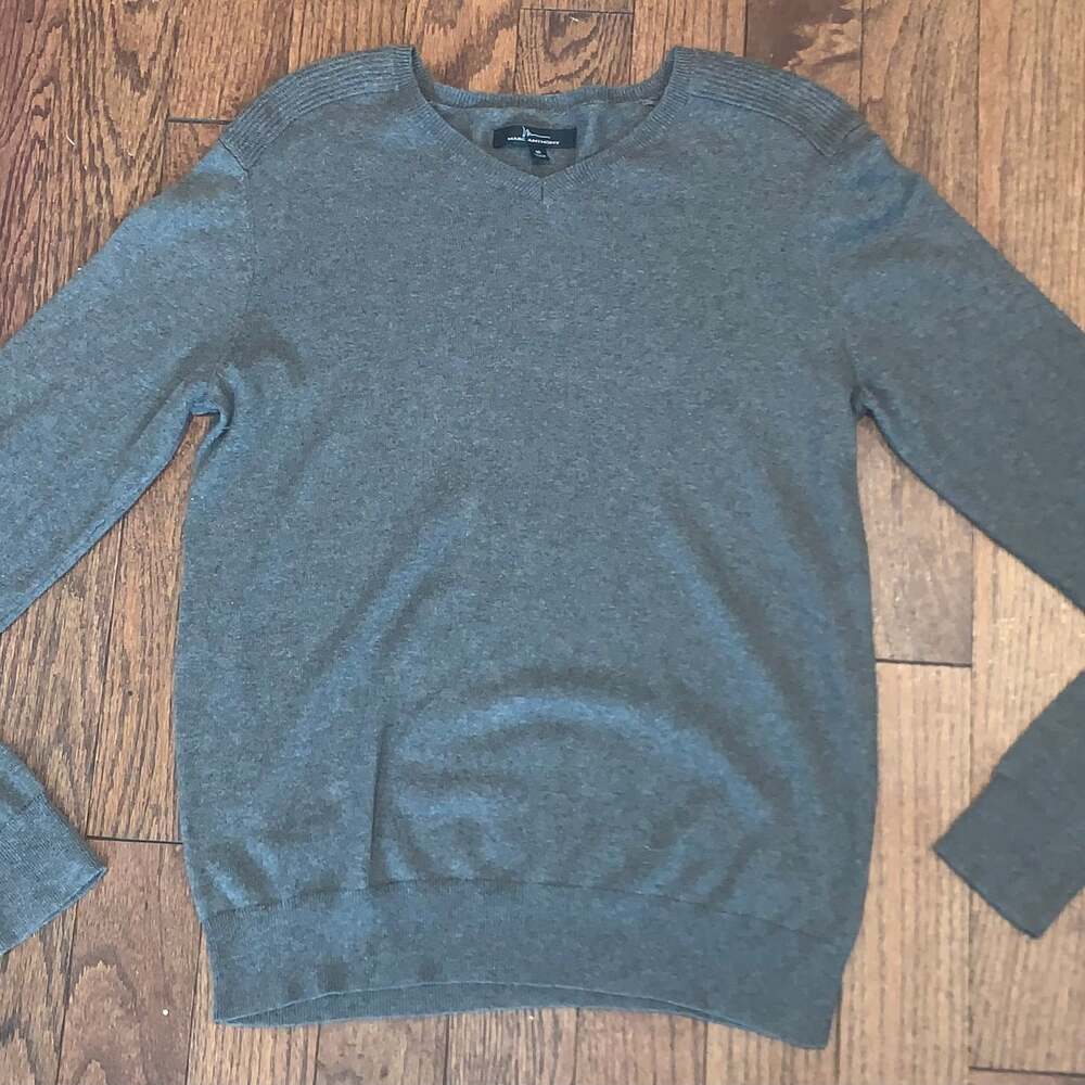 Marc Anthony Mens Gray V-Neck Cotton Cashmere Blend Sweater Sz M‎